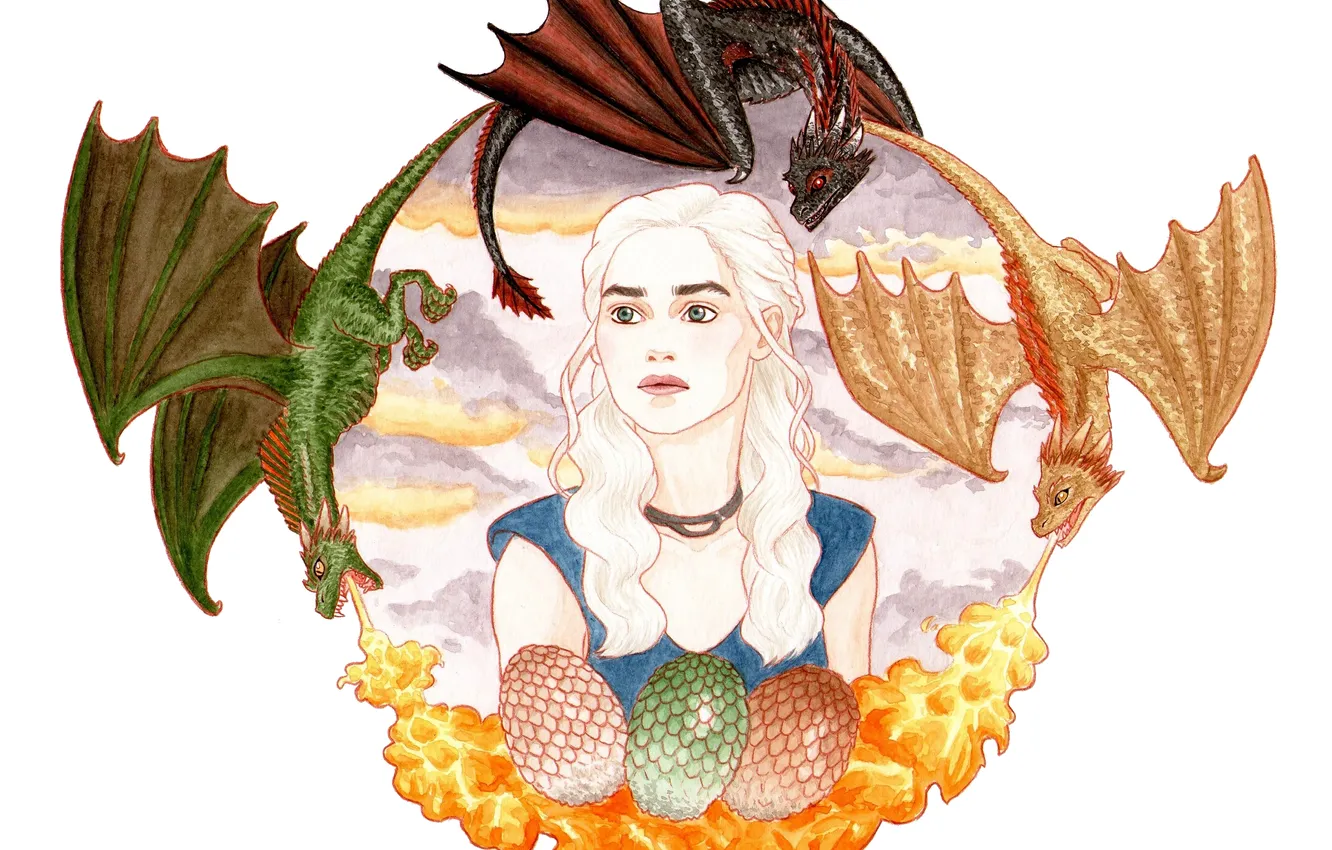 Photo wallpaper dragon, Game of Thrones, Daenerys Targaryen, HBO