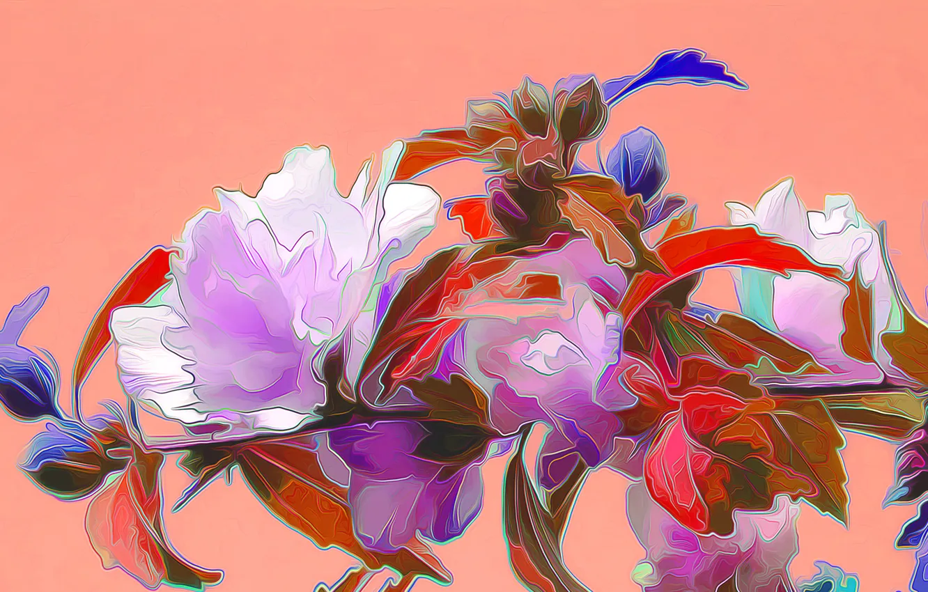 Photo wallpaper flowers, rendering, figure, vector, branch, petals