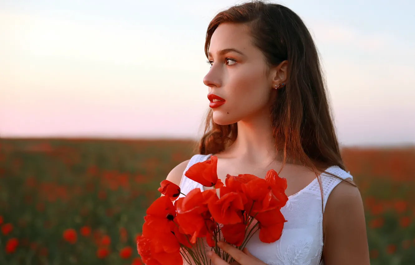 Photo wallpaper look, girl, flowers, Daria Vishnevskaya, Denis Lankin