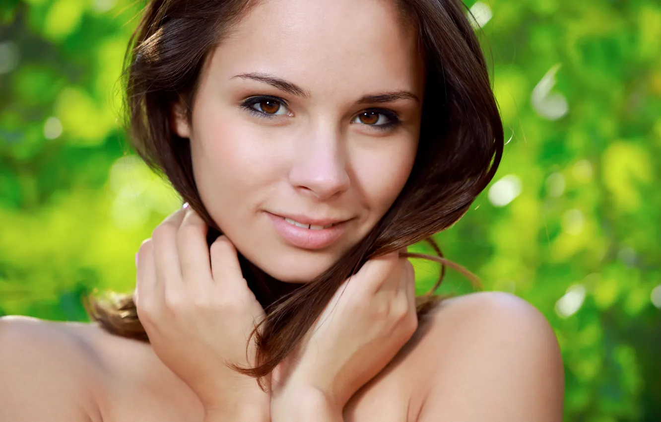 Photo wallpaper look, face, smile, hands, brown eyes, Emmy