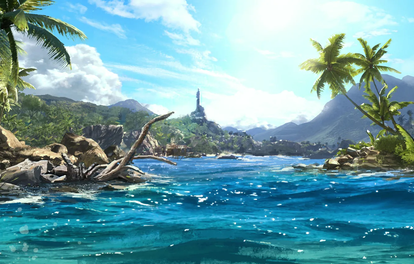 Photo wallpaper sea, beach, trees, palm trees, Far Cry: 3