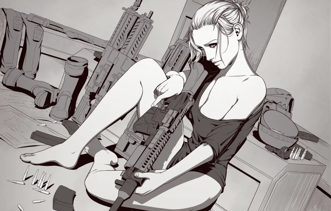 Photo wallpaper girl, weapons, fiction, the game, art, machine, bullets, fantasy