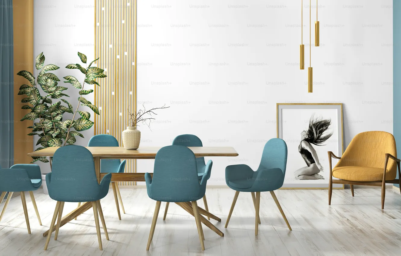 Photo wallpaper design, style, interior, bright room, dining room