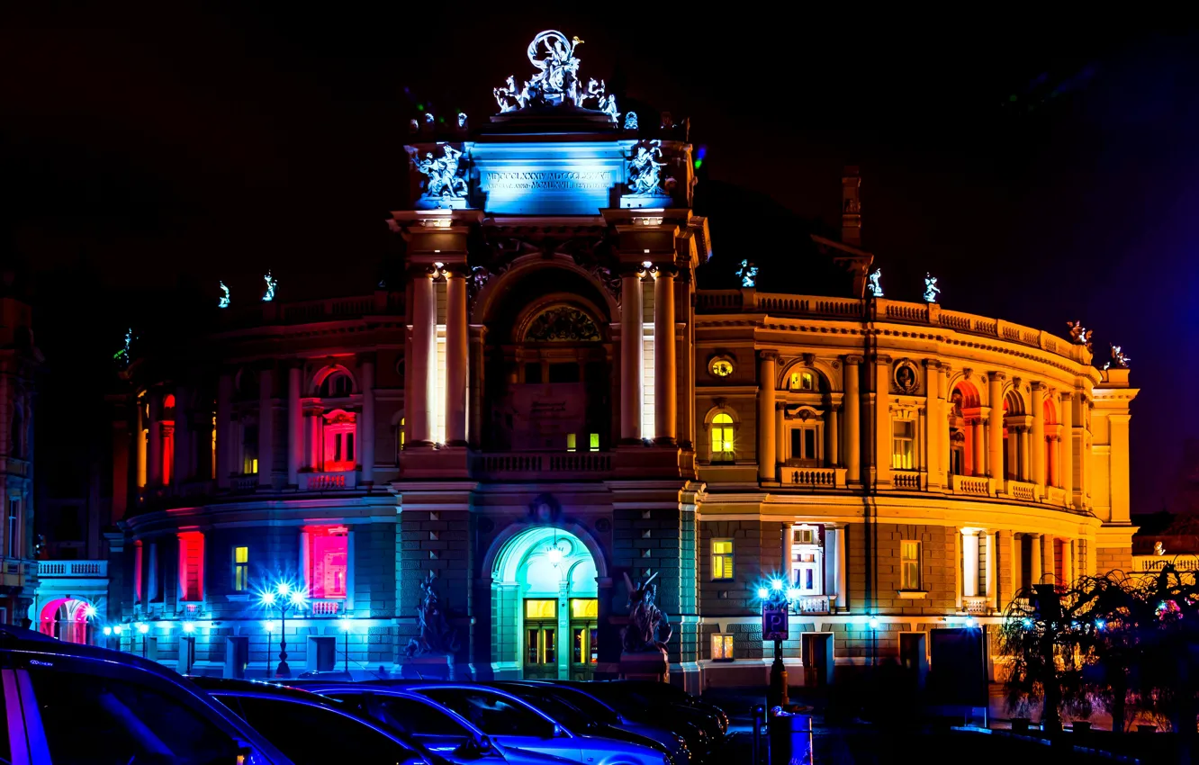 Photo wallpaper night, Ukraine, night, Ukraine, Odessa, national academic theatre of Opera and ballet, Odessa