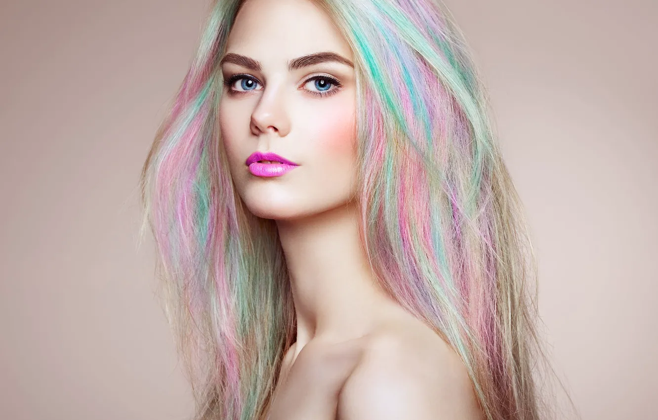 Photo wallpaper portrait, makeup, sponge, Oleg Gekman, Model Girl with Colorful Dyed Hair