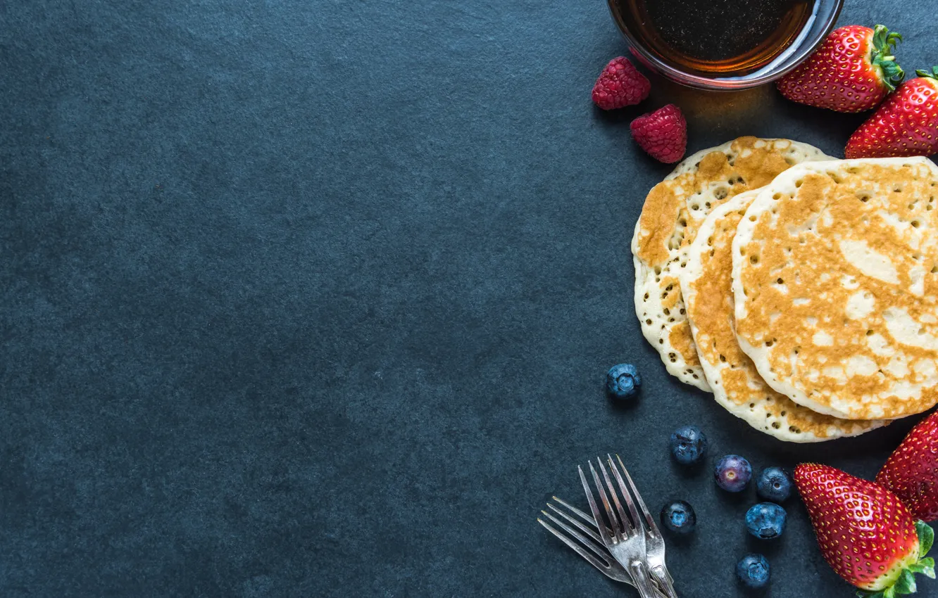 Photo wallpaper berries, blueberries, strawberry, pancakes, pancakes