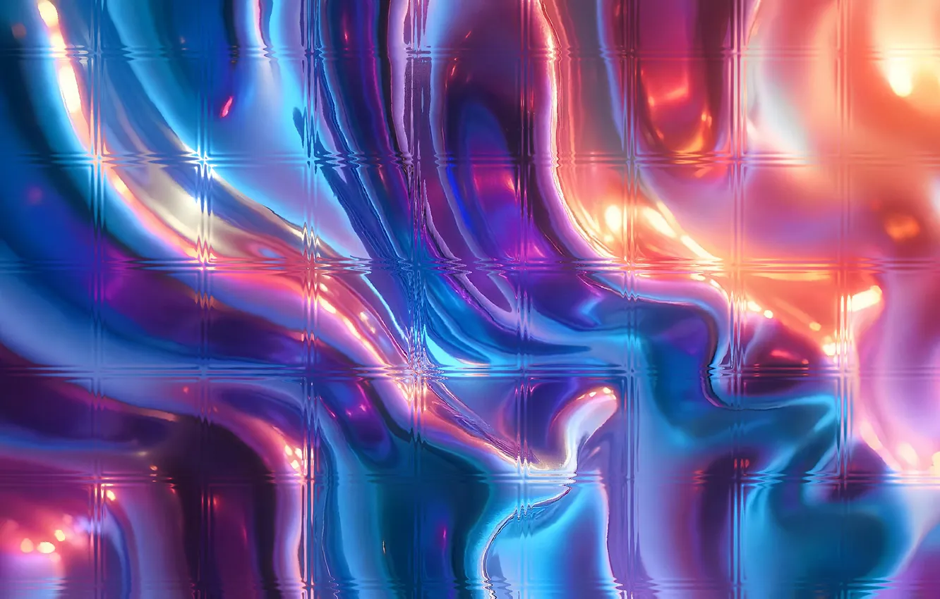 Photo wallpaper wave, glass, light, line, orange, abstraction, lights, mesh