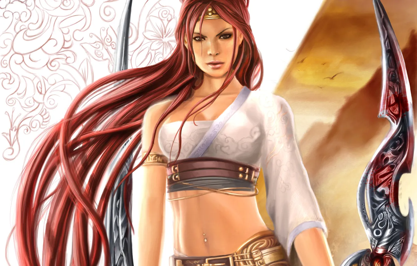 Photo wallpaper girl, pattern, blood, sword, Heavenly Sword, art, red, Nariko