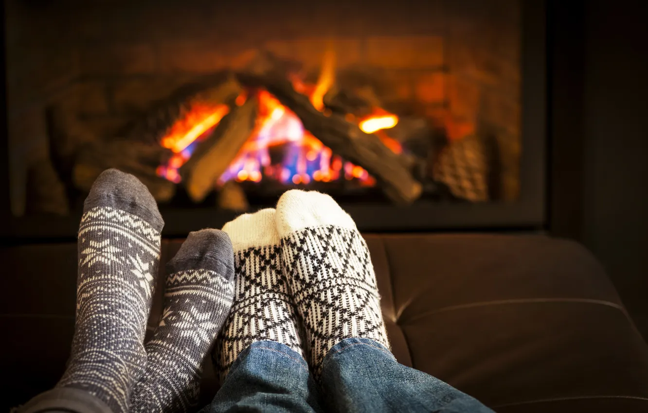 Photo wallpaper romantic, comfort, home, fireplace, socks, feet, relaxing, warming