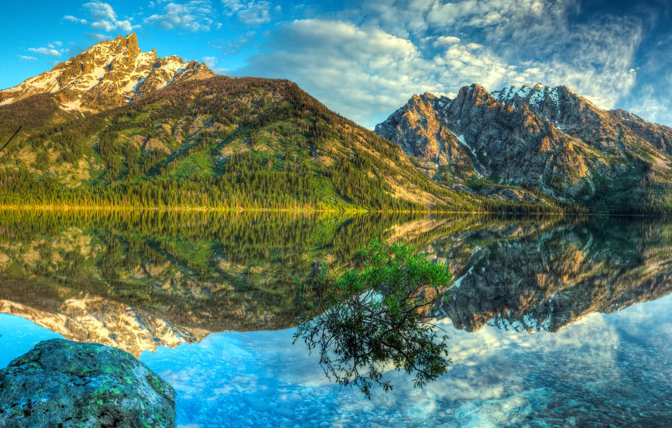 Photo wallpaper mountains, lake, reflection