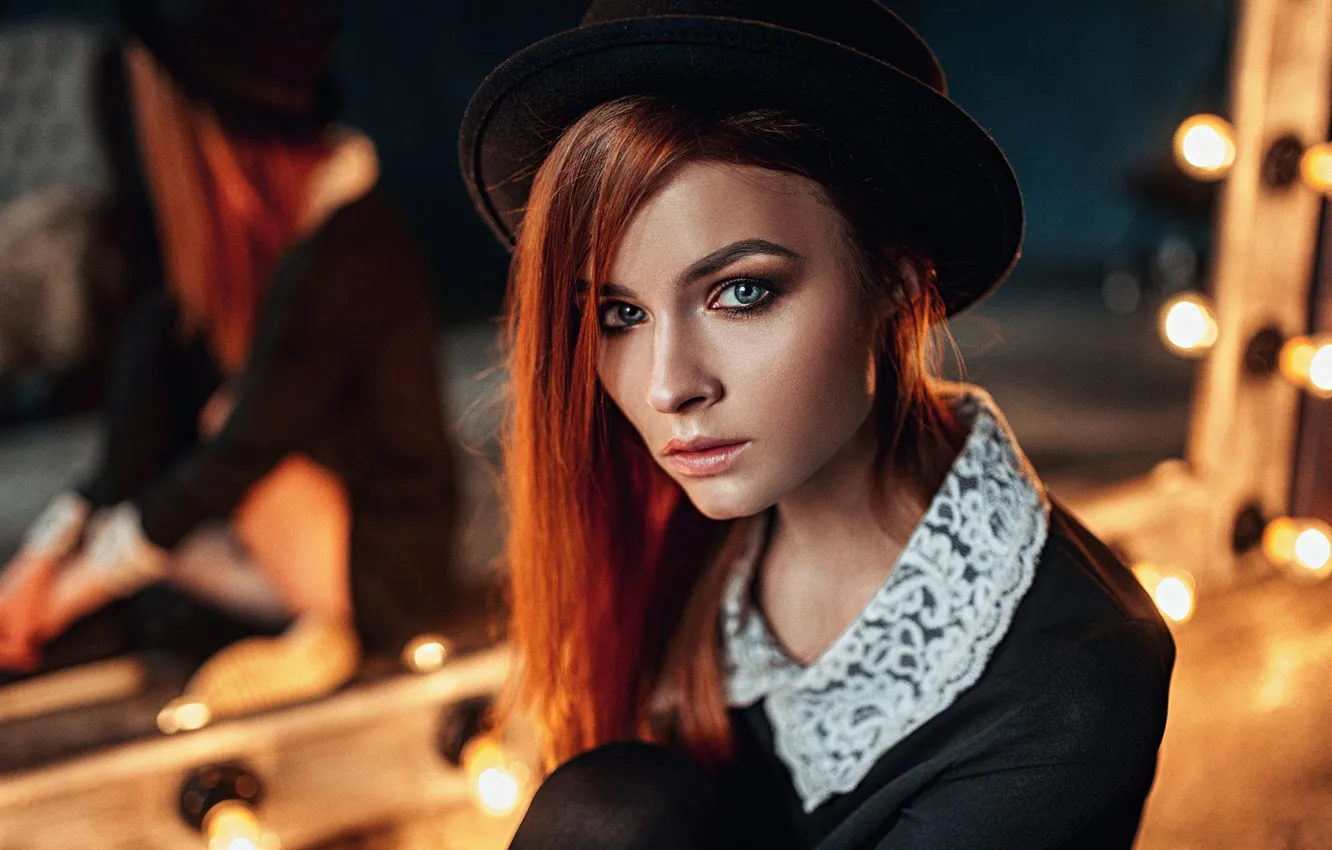 Photo wallpaper girl, light, reflection, hat, mirror, beautiful, Xenia