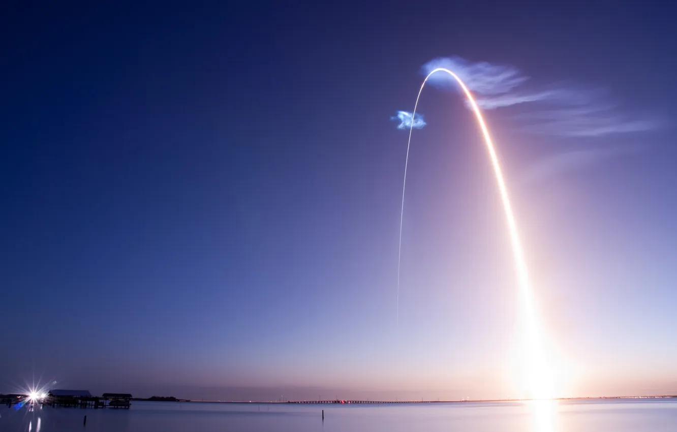 Photo wallpaper sea, landscape, the evening, rocket