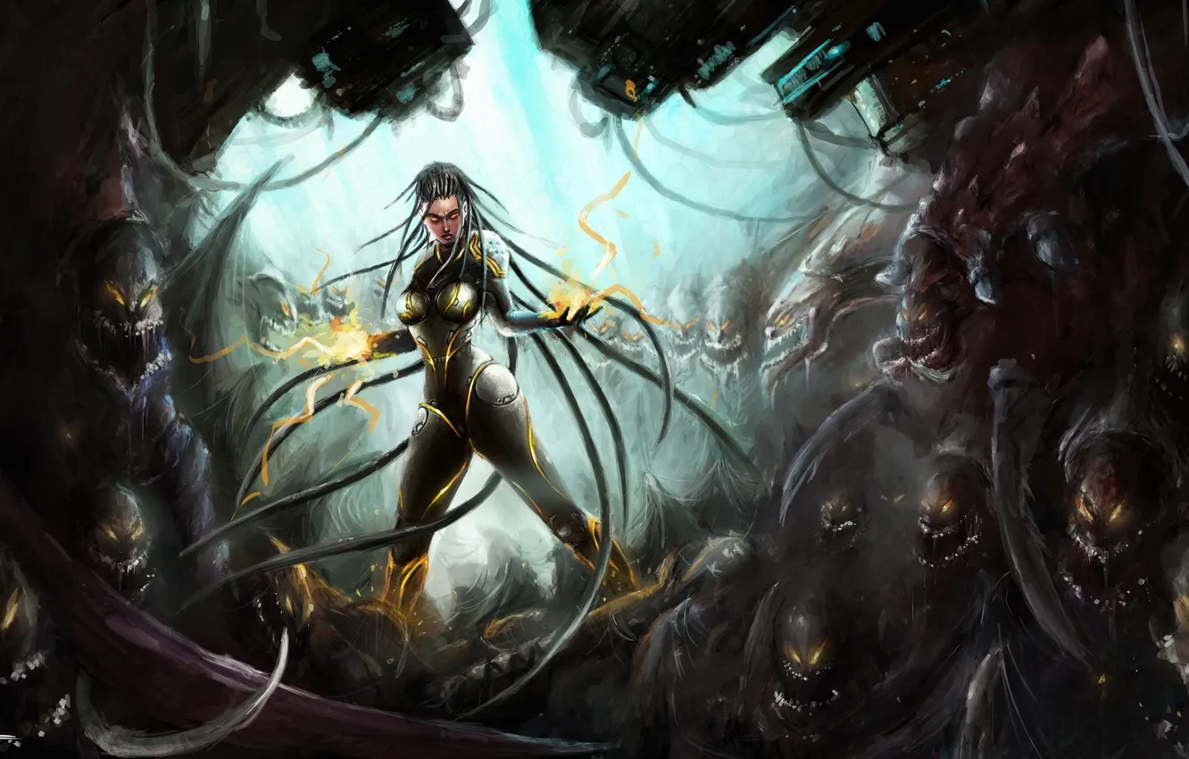 Photo wallpaper zerg, starcraft 2, Heart of The Swarm, sarah kerrigan
