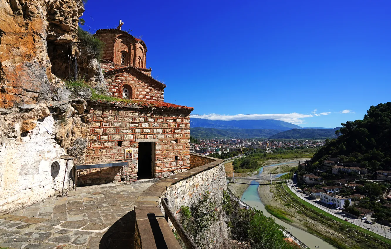 Photo wallpaper mountains, Church, Albania, Weight