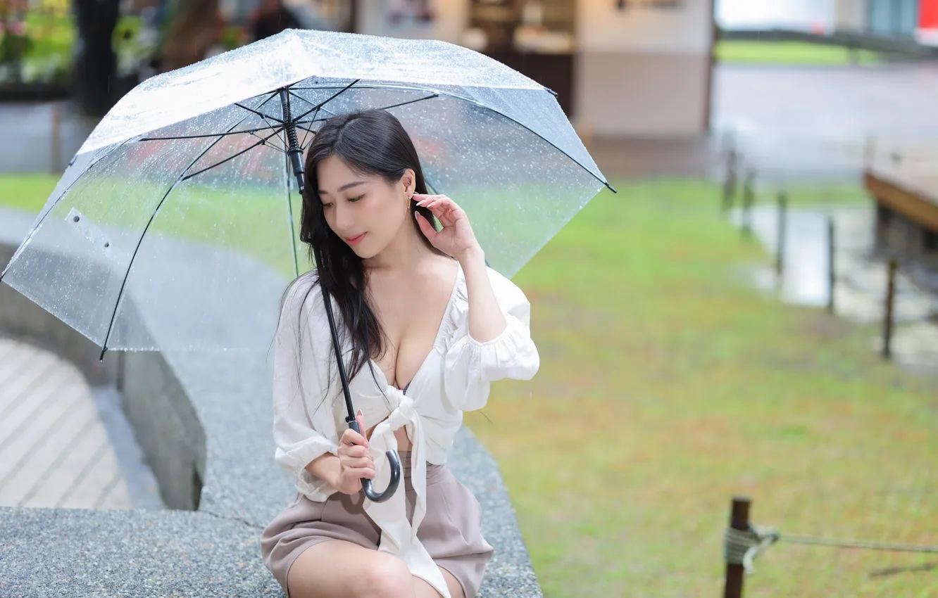 Photo wallpaper girl, umbrella, Asian