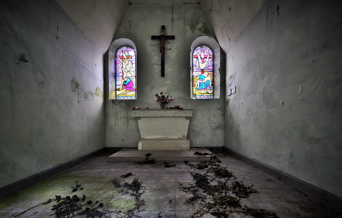 Photo wallpaper flowers, stained glass, temple