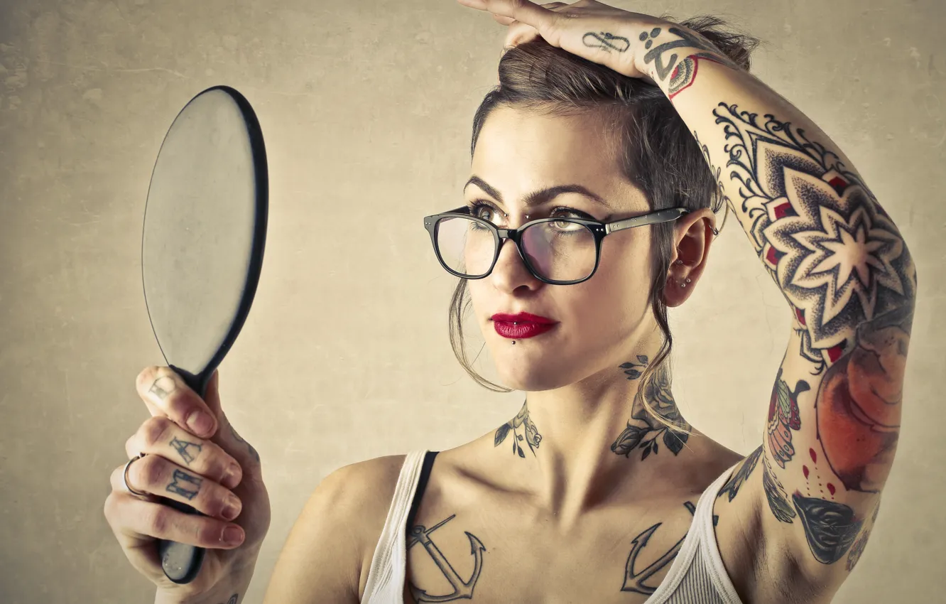 Photo wallpaper hair, tattoos, mirror