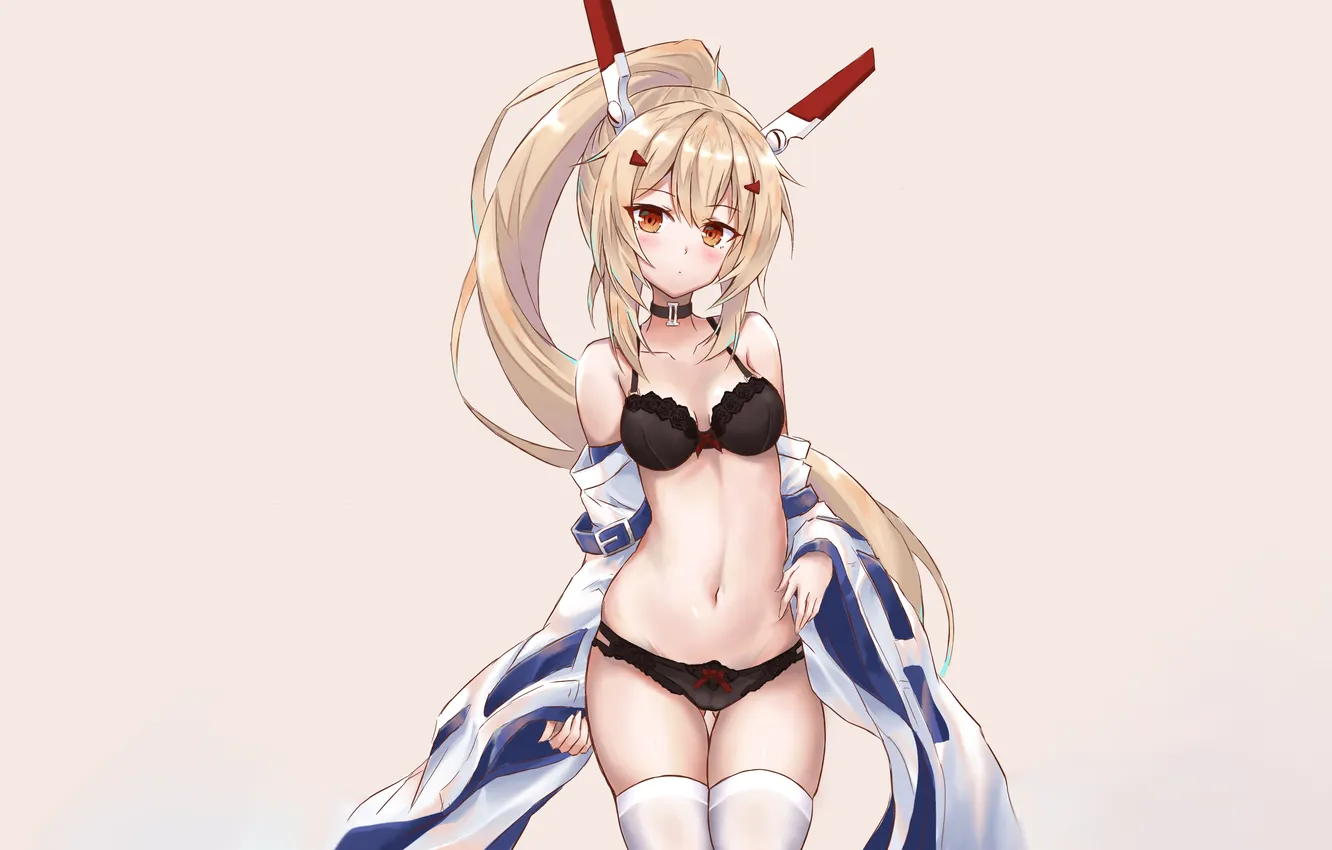 Photo wallpaper girl, sexy, lingerie, bra, cleavage, panties, thighhighs, long hair