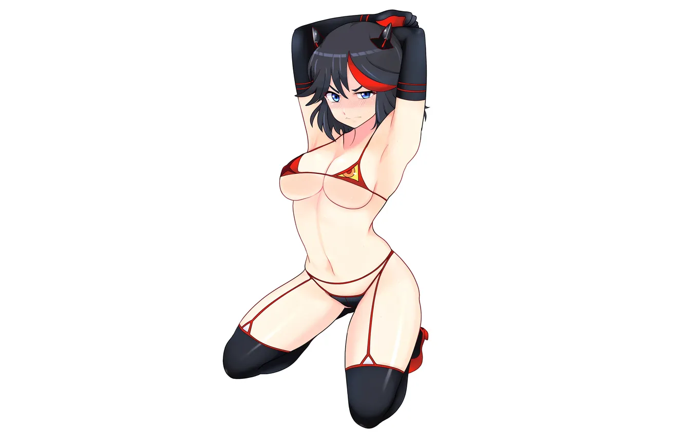 Photo wallpaper girl, sexy, cleavage, thighhighs, horns, legs, boobs, sexy girl