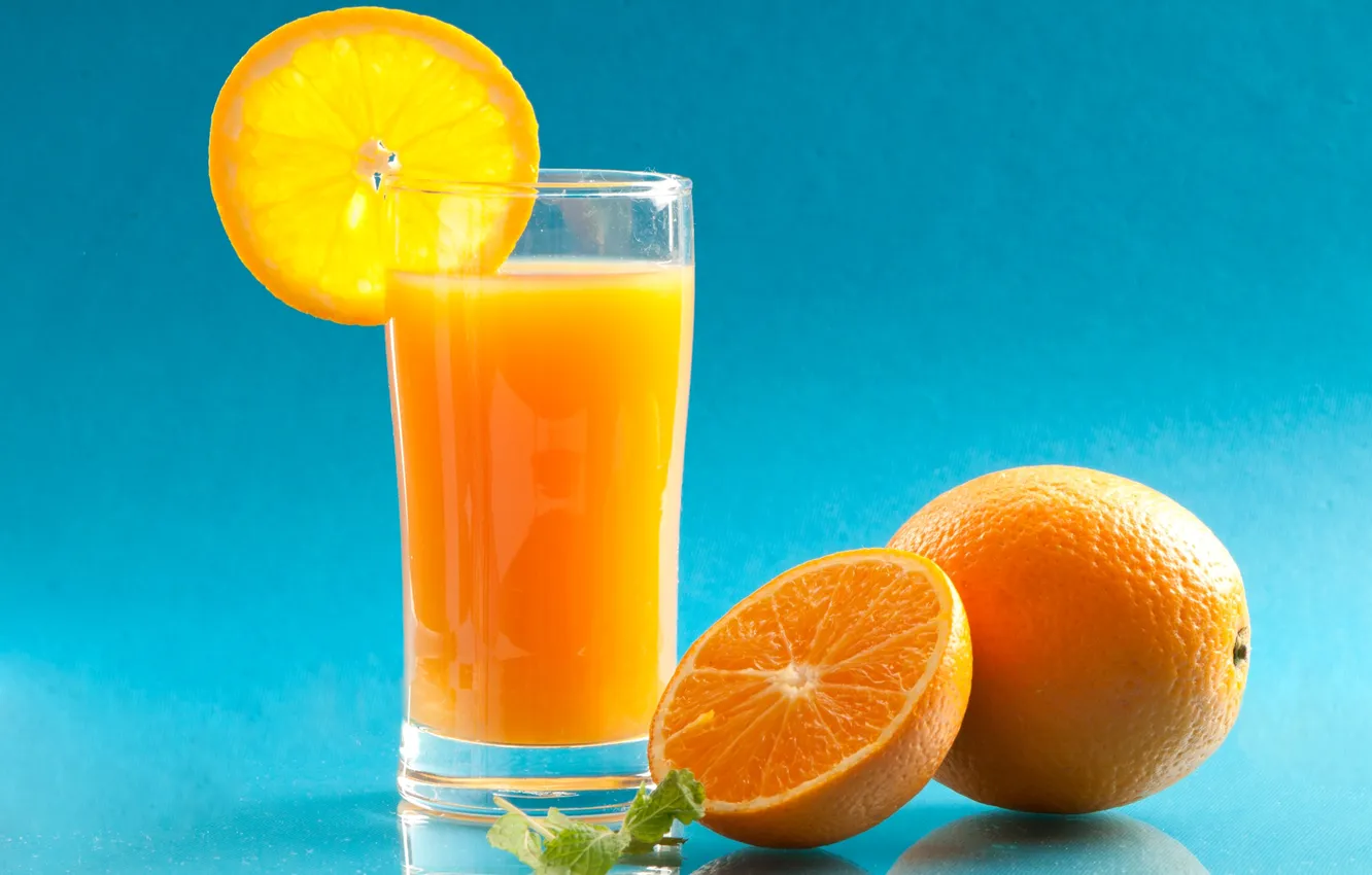 Photo wallpaper glass, orange, juice, slices