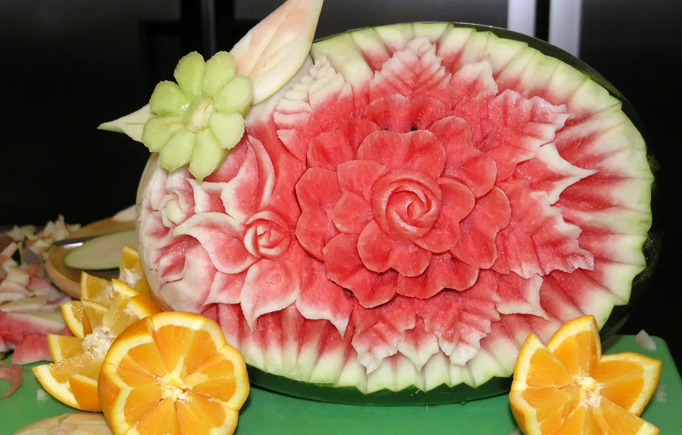 Photo wallpaper flower, orange, watermelon, berry, citrus, fruit