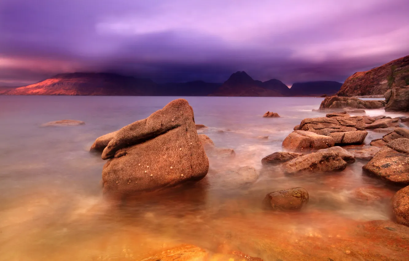 Photo wallpaper sea, the sky, stones, pink
