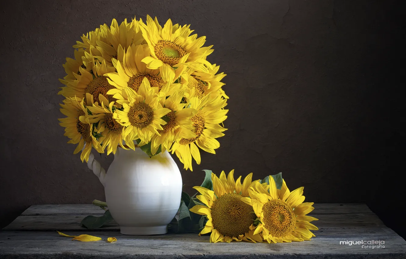 Photo wallpaper sunflowers, yellow, bouquet