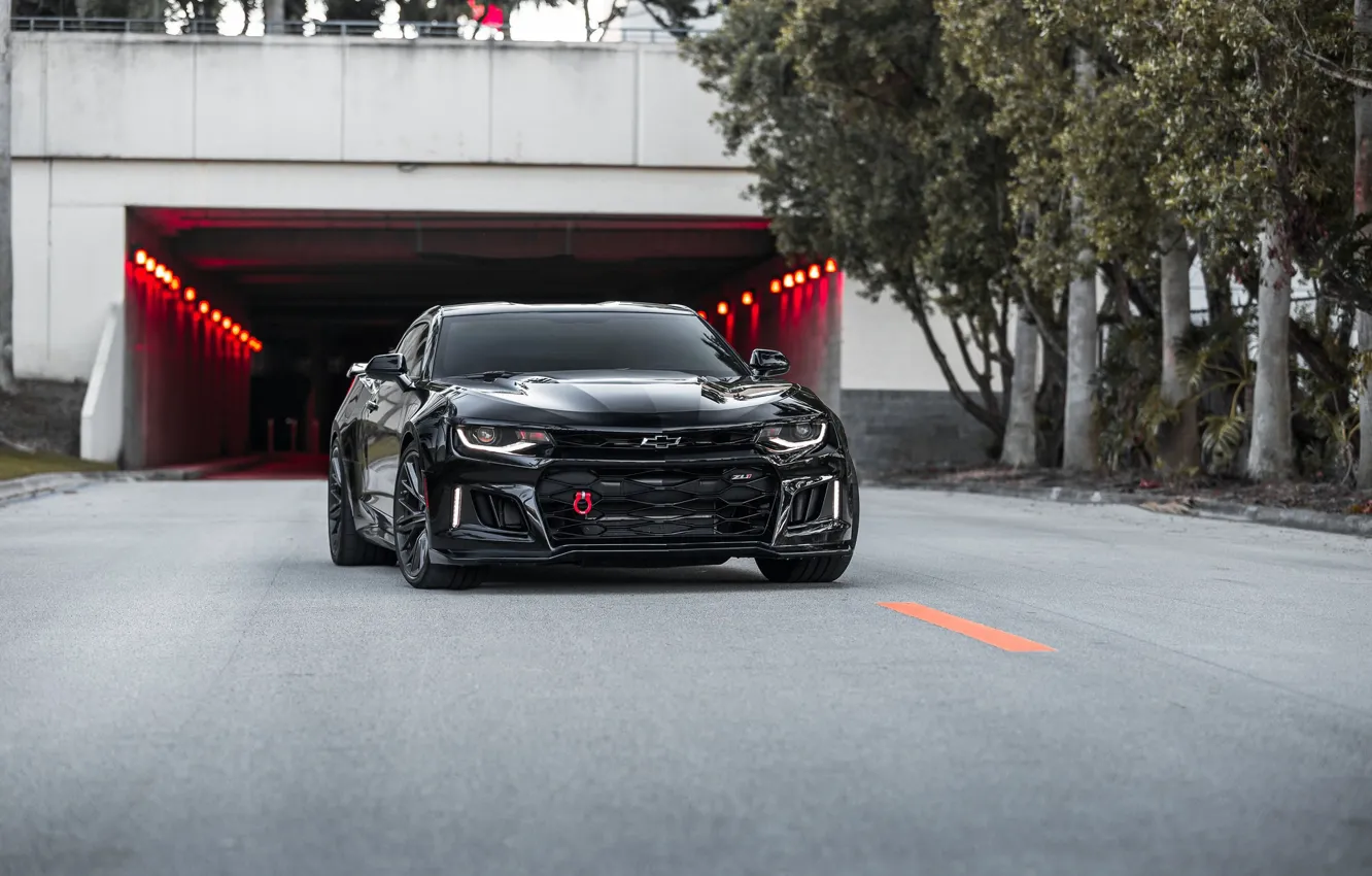 Photo wallpaper Chevrolet, Camaro, Black, America, Tunnel, Sight, ZL-1