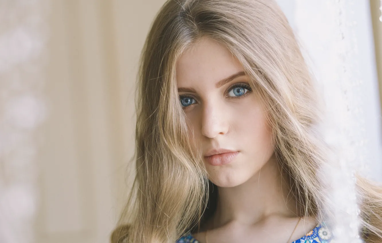 Photo wallpaper look, girl, face, model, portrait, blonde, young, blue-eyed