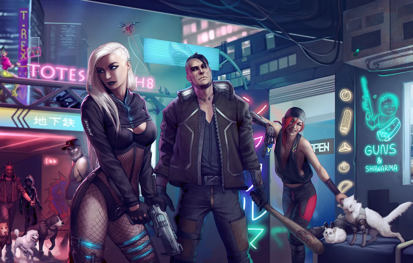 Photo wallpaper future, street, the game, technology, future, game, character, night city