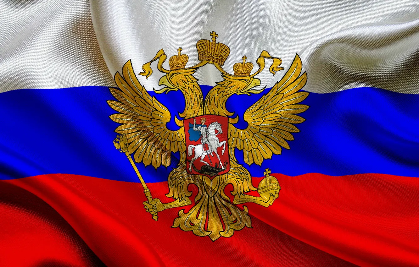 Photo wallpaper coat of arms, the flag of Russia, the flag of the Russian Federation, Russian flag
