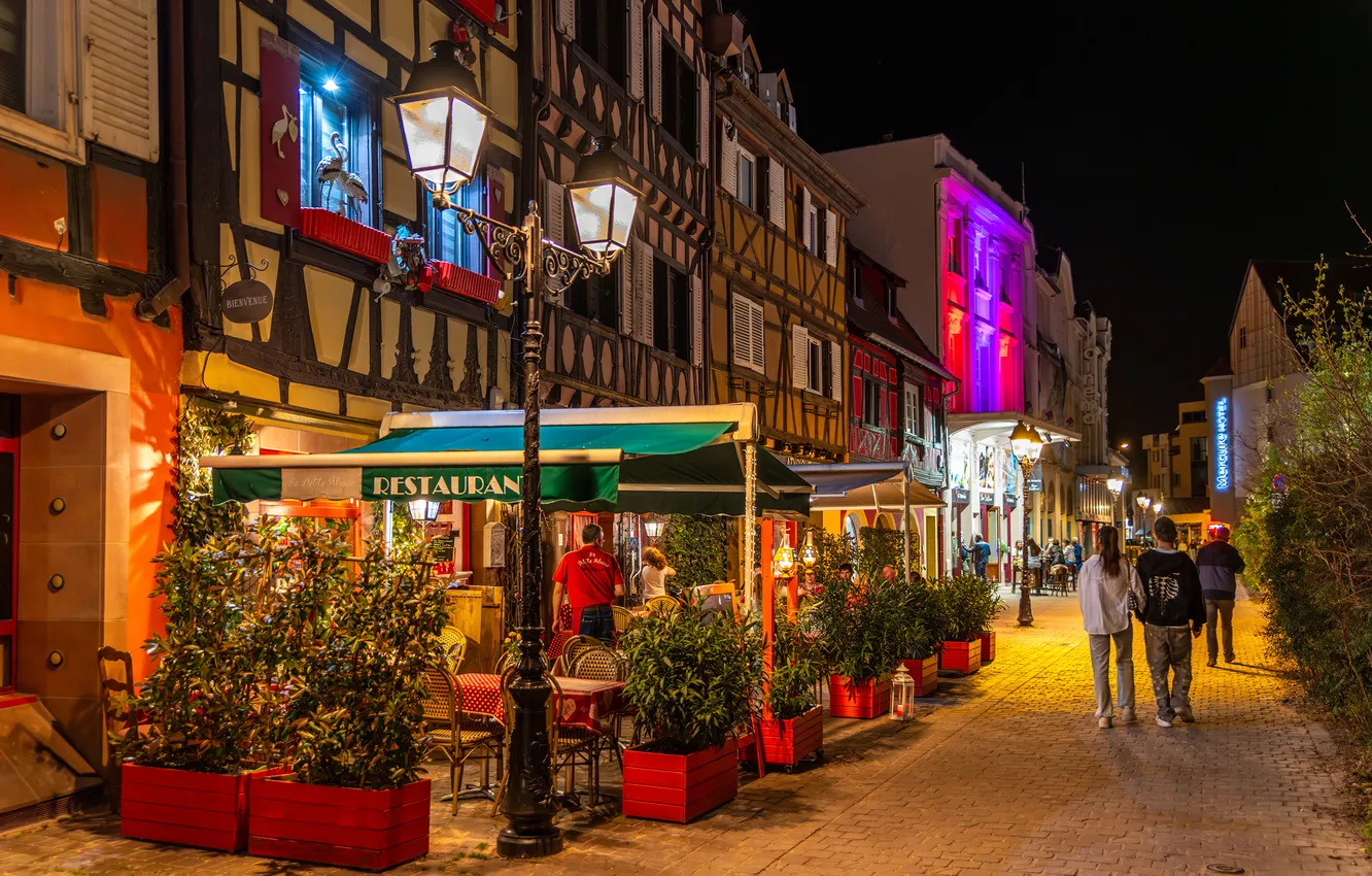 Photo wallpaper street, France, people, home, Street lights