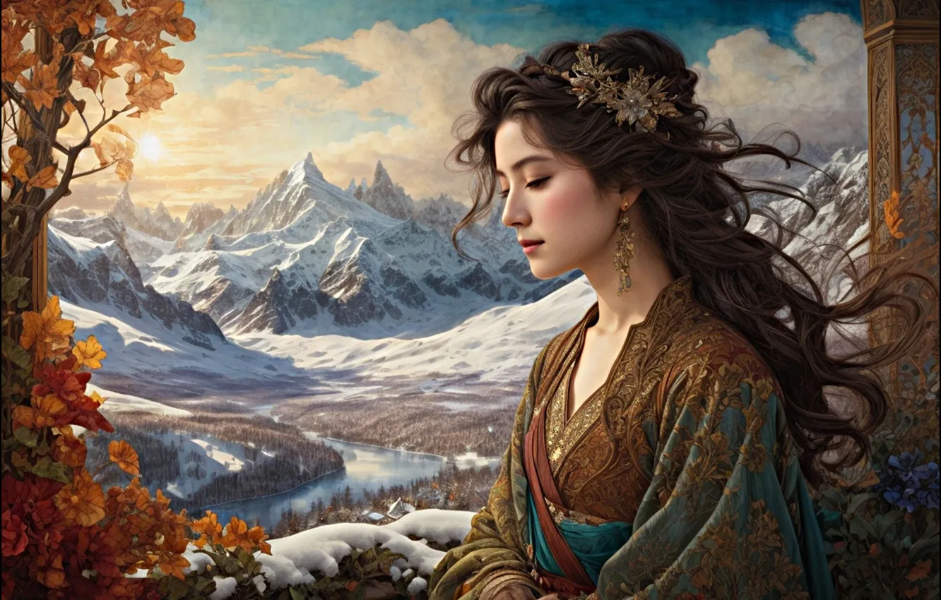 Photo wallpaper look, girl, pose, AI art, neural network