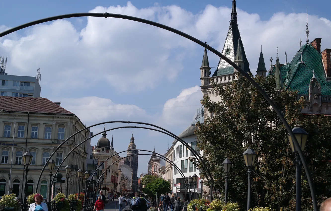 Photo wallpaper street, home, arch, Slovakia, Kosice