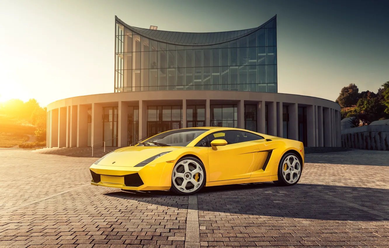 Photo wallpaper the sun, yellow, Lamborghini, Gallardo, Blik, Lamborghini, yellow, Gallardo