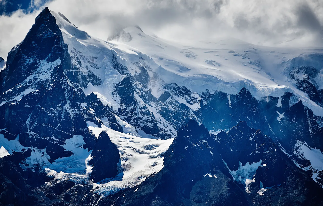 Photo wallpaper winter, clouds, mountain, cold