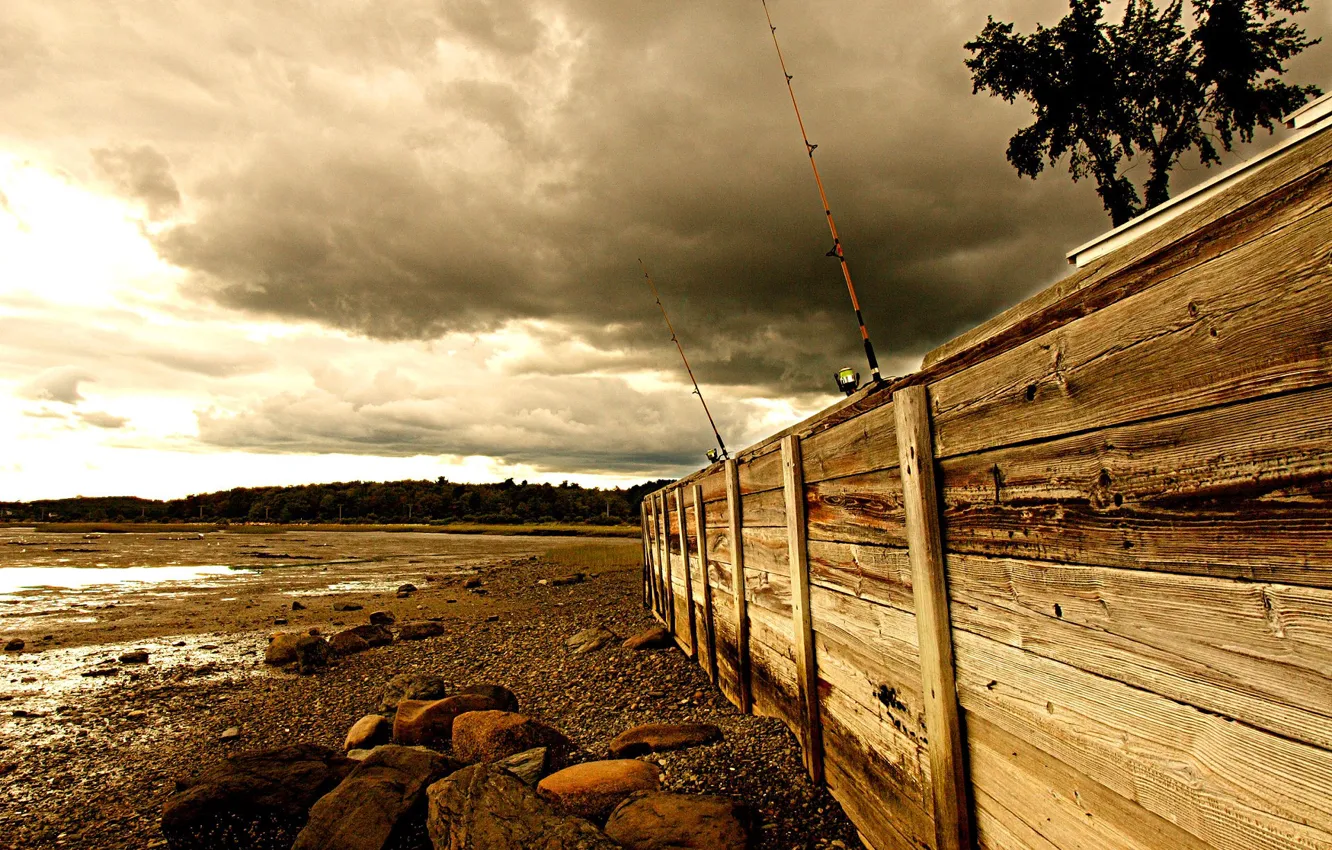 Photo wallpaper sea, the fence, fishing