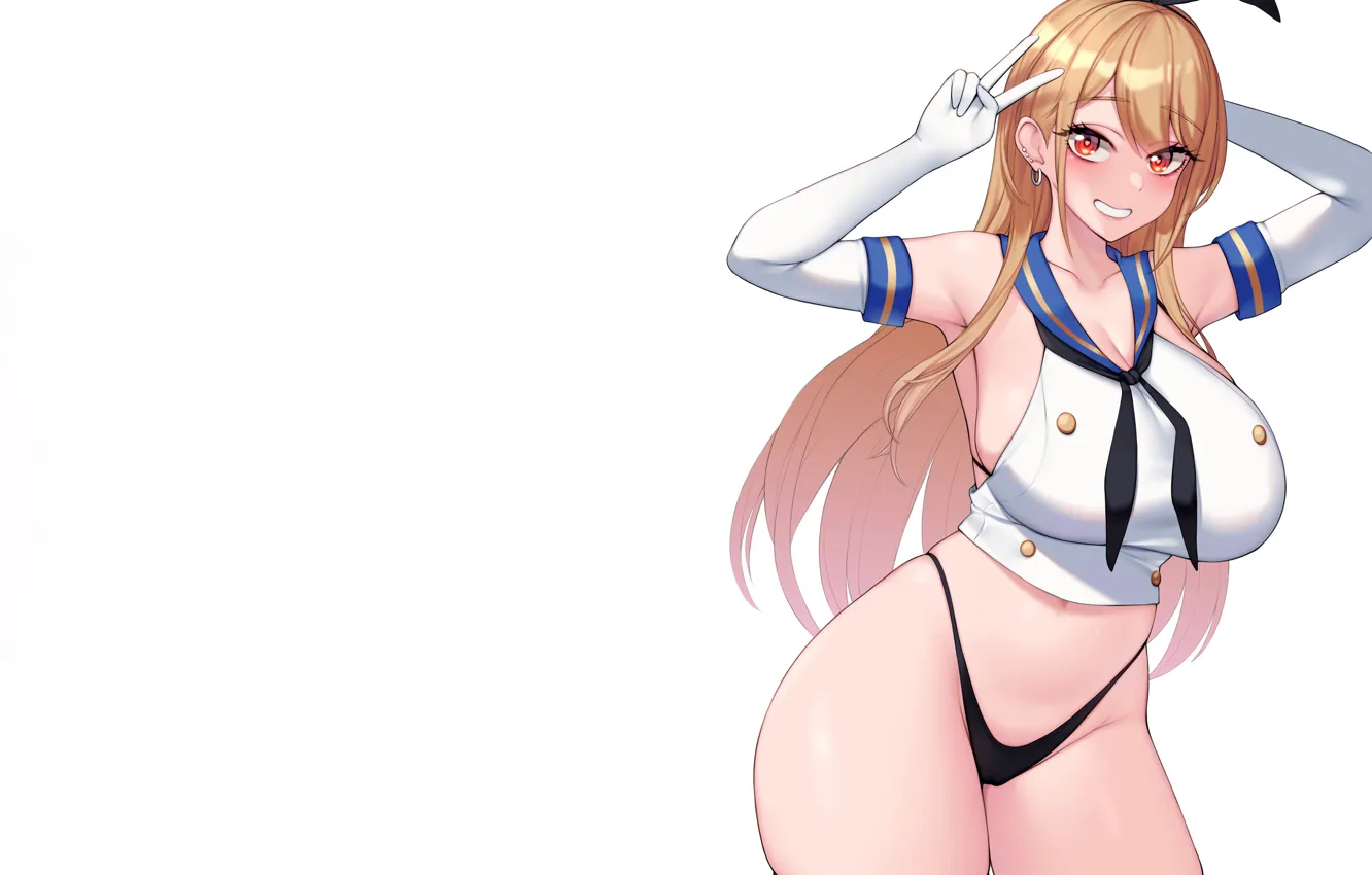 Photo wallpaper girl, sexy, lingerie, cleavage, school uniform, panties, long hair, boobs