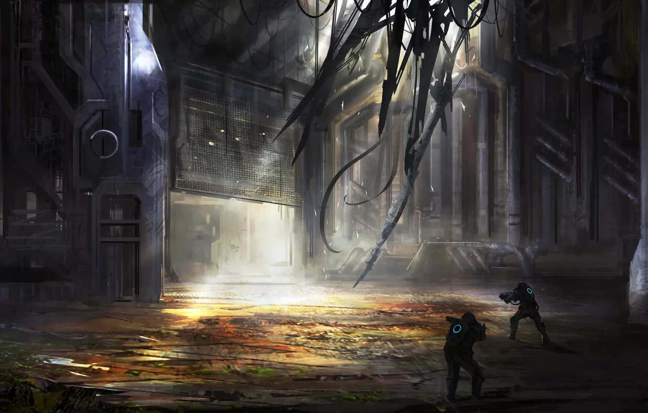 Photo wallpaper building, art, soldiers, entrance, cloudminedesign