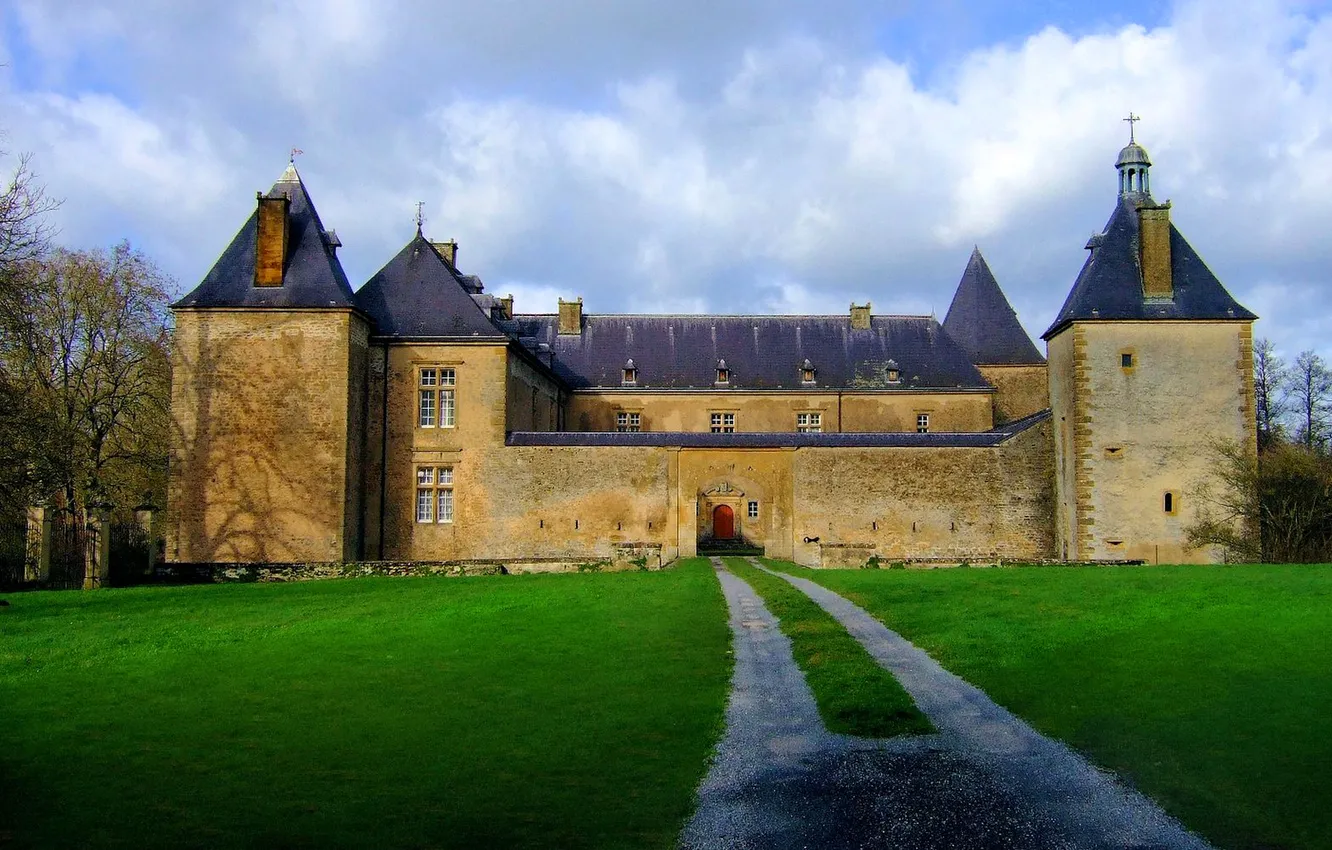 Photo wallpaper the sky, clouds, trees, castle