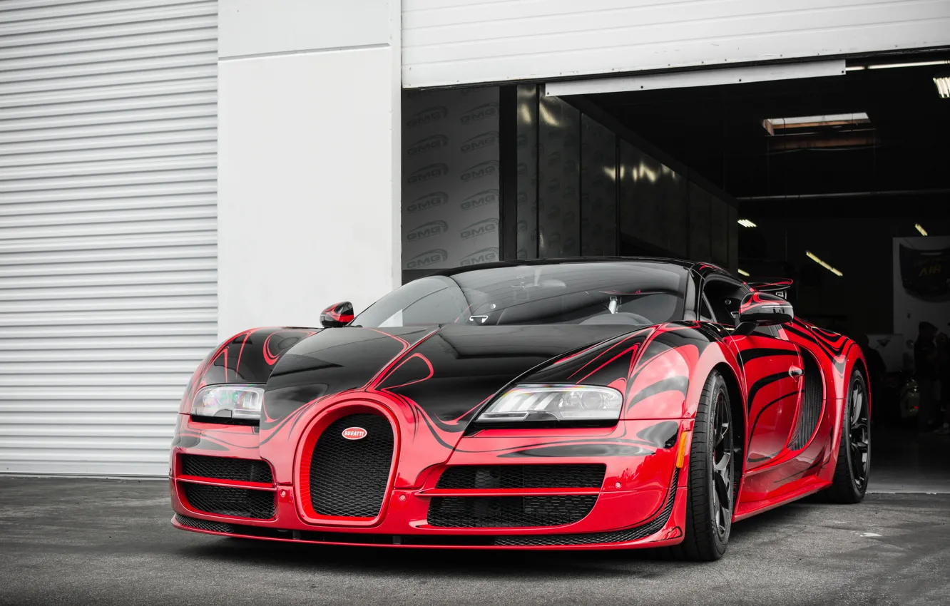 Photo wallpaper Bugatti, Grand, Veyron, Red, Black, Sport, Rouge, Speed Gold