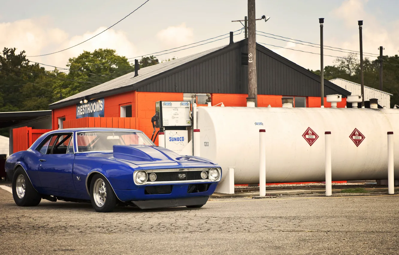 Photo wallpaper blue, Chevrolet, Chevrolet, muscle car, camaro, blue, front, Camaro