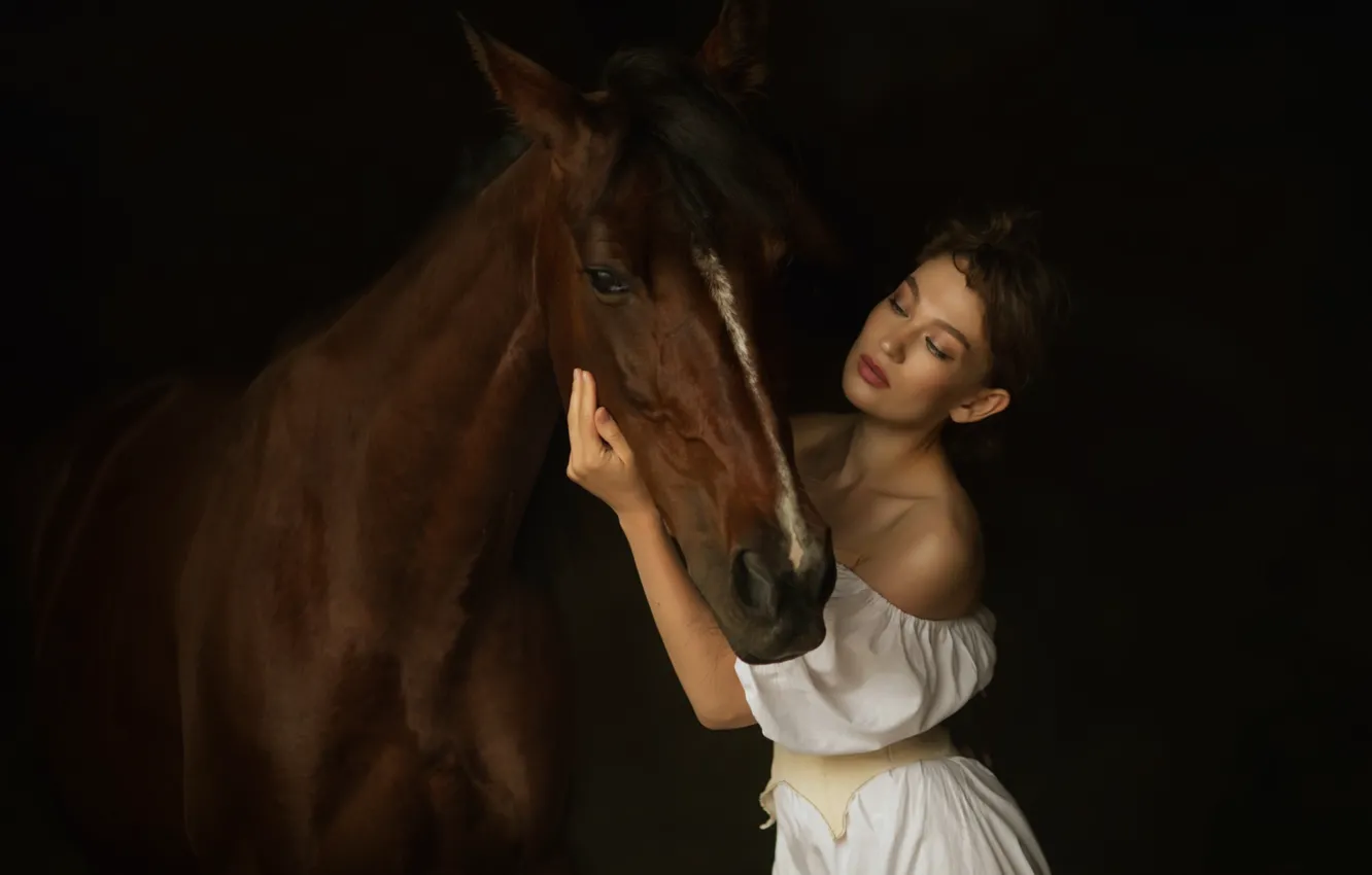 Photo wallpaper girl, horse, friendship