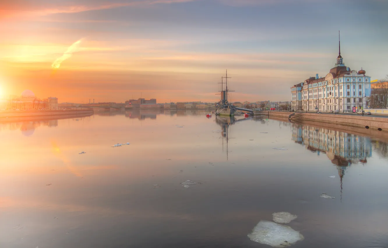 Photo wallpaper ice, river, dawn, Saint Petersburg, Ed Gordeev