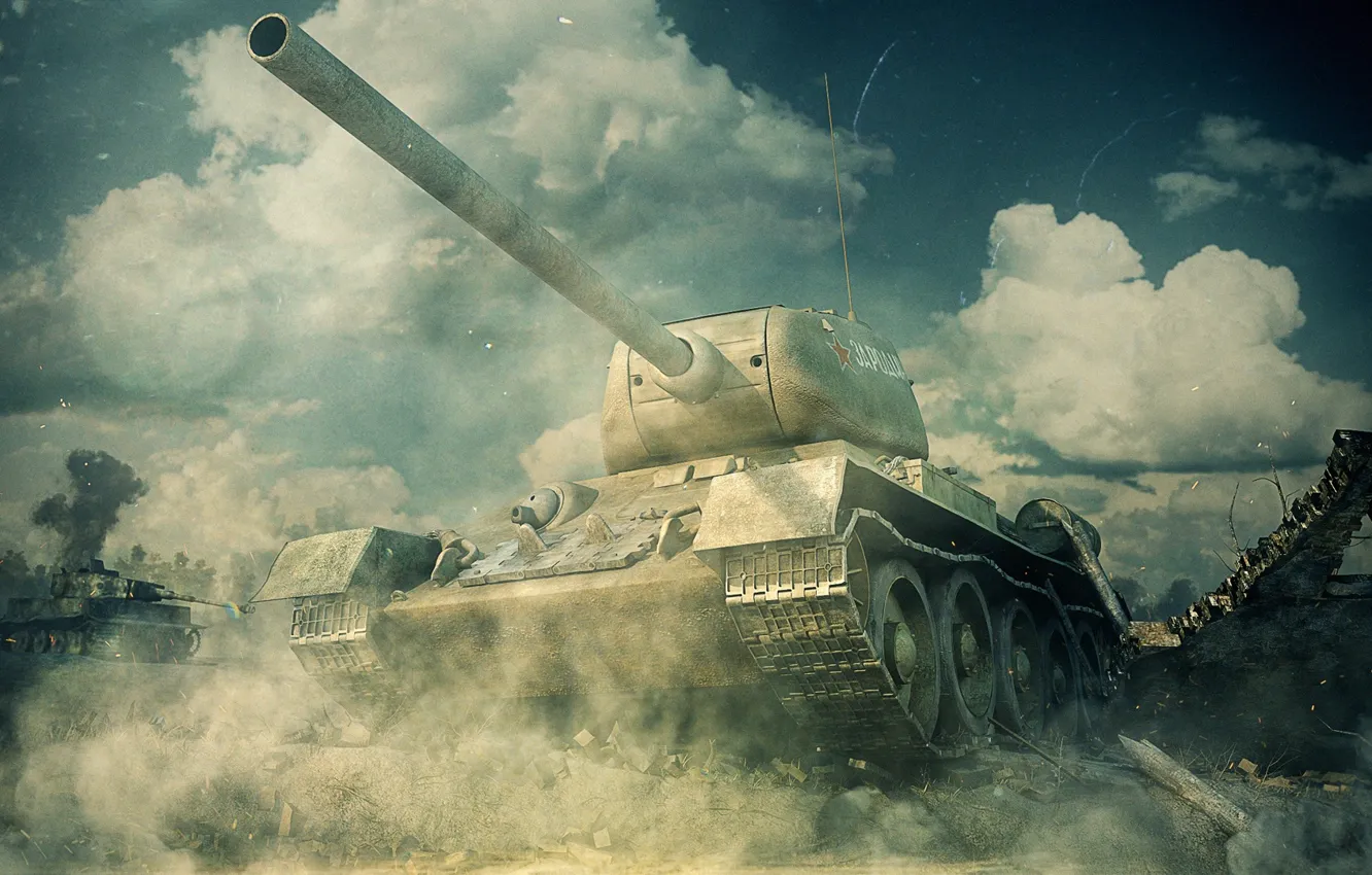Photo wallpaper clouds, star, tank, Legend, for the Motherland
