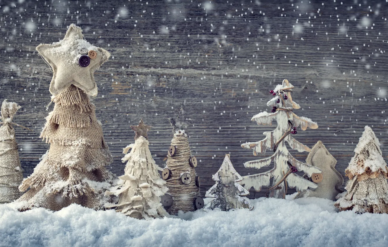 Photo wallpaper snow, decoration, tree, New Year, Christmas, fabric, Christmas, vintage