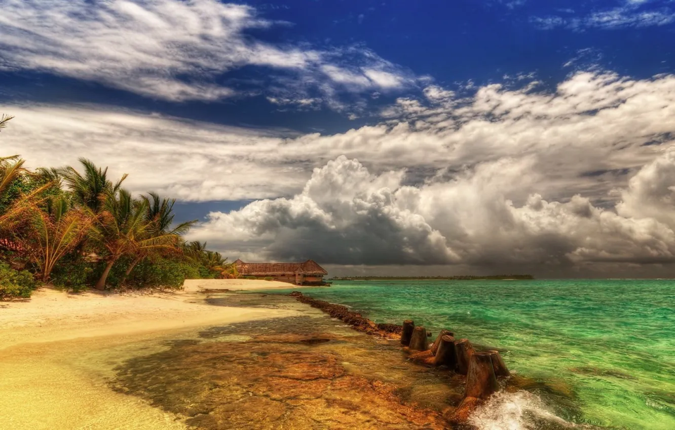 Photo wallpaper sand, summer, clouds, the ocean, island, beauty, space, space