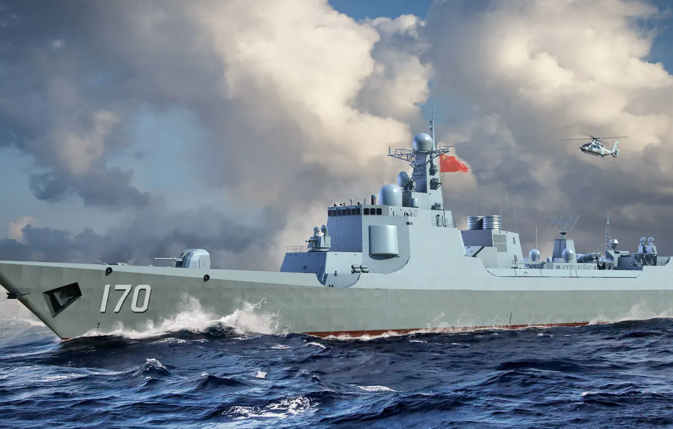 Photo wallpaper destroyer, Li Lao, China, destroyer, PLA Navy Type 052C Destroyer, Lanzhou