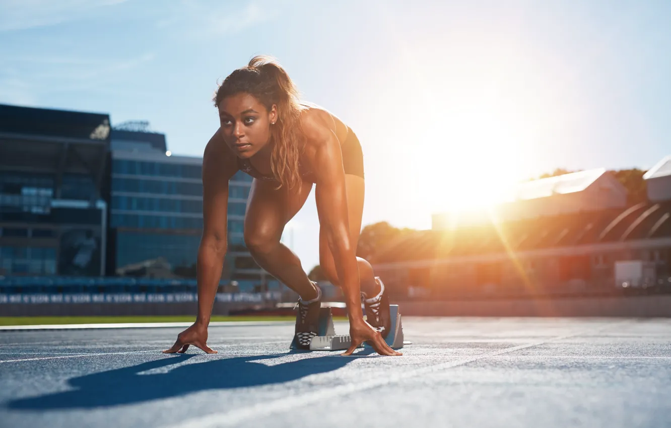 Photo wallpaper track, pose, start, athletics