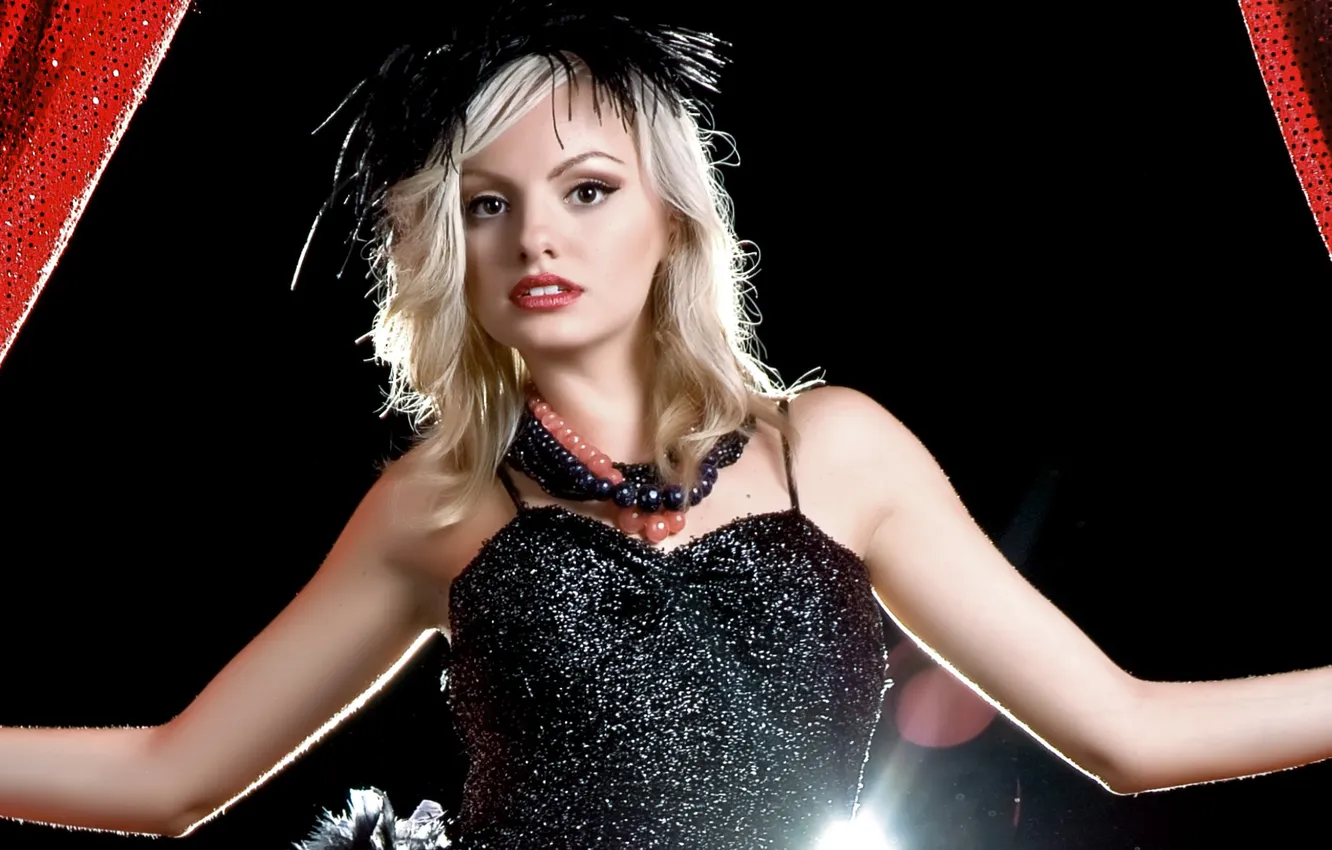 Photo wallpaper look, girl, light, decoration, hands, makeup, blonde, black background